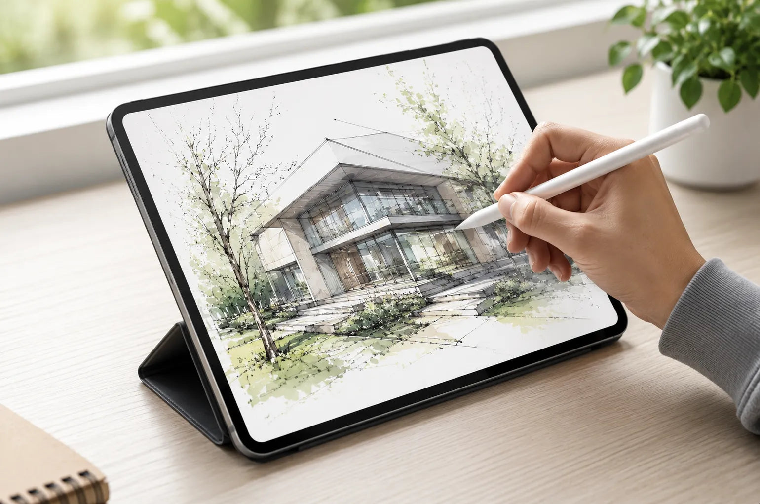Protescreen paper feel screen protector for iPad with Apple Pencil writing on screen