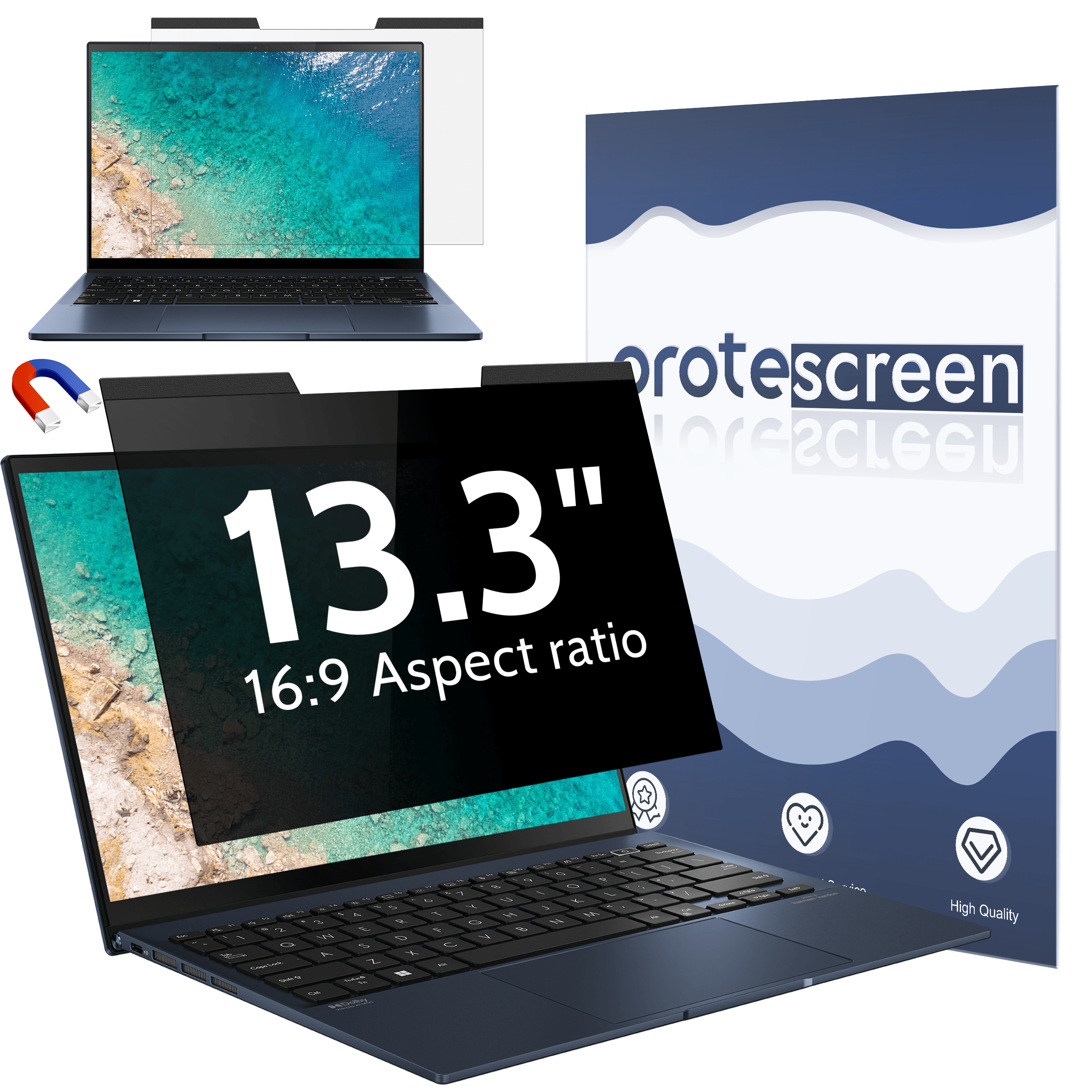 Laptop Privacy Screen 13.3 Inch 16:10 Aspect Ratio - Compatible with Lenovo Hp Dell Acer Asus Thinkpad Envy Xps, Anti Blue Light Glare Privacy Filter, Removable Laptop Screen Privacy Shield 13.3 in, Anti-Scratch Screen Protector
