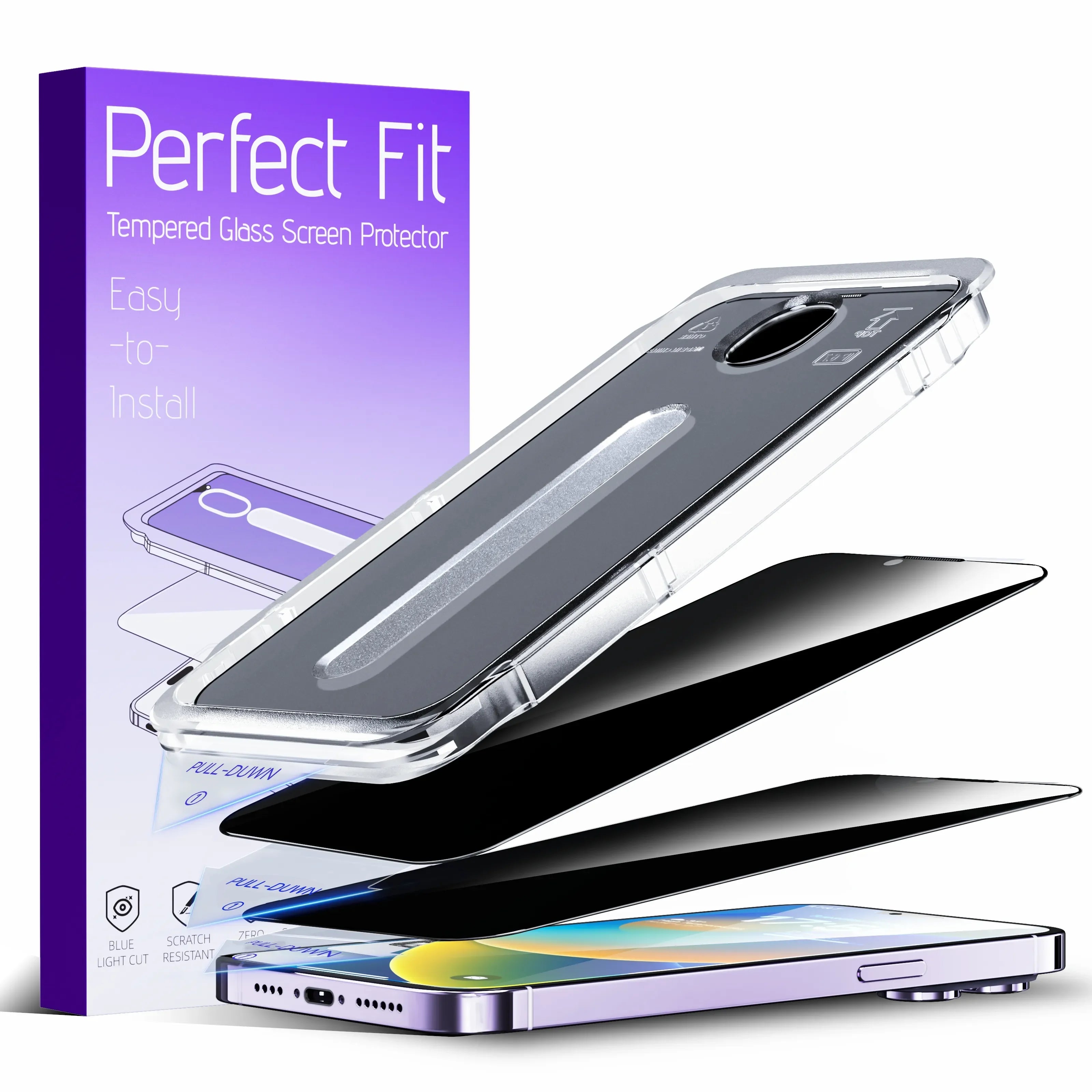 2 Pack Protescreen Privacy Screen Protector for iPhone, Anti-Spy 9H Tempered Glass, Anti-Scratch, Easy to Install