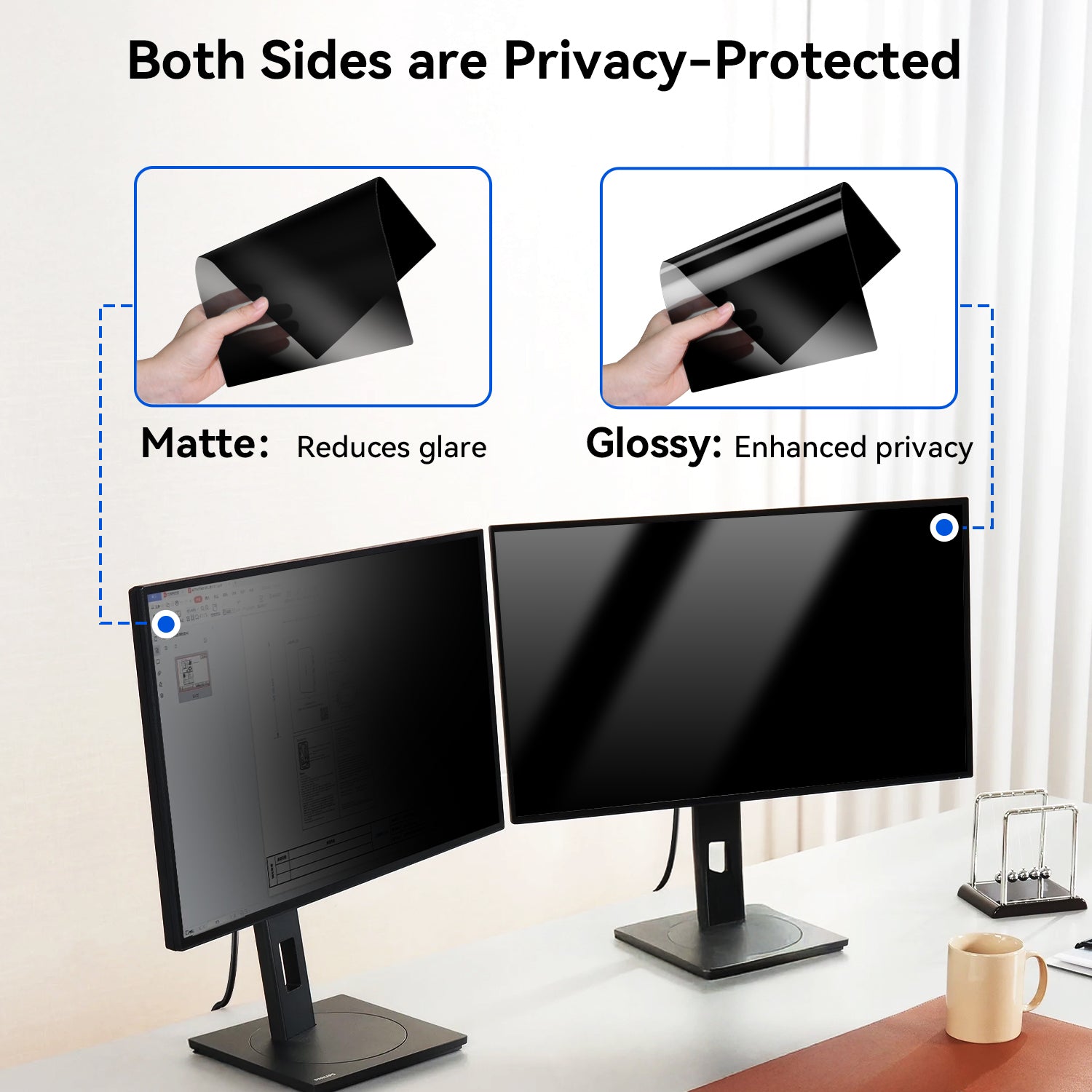 Protescreen Privacy Screen Filter for Computer Monitors – Removable Anti-Glare & Anti Blue Light Protection