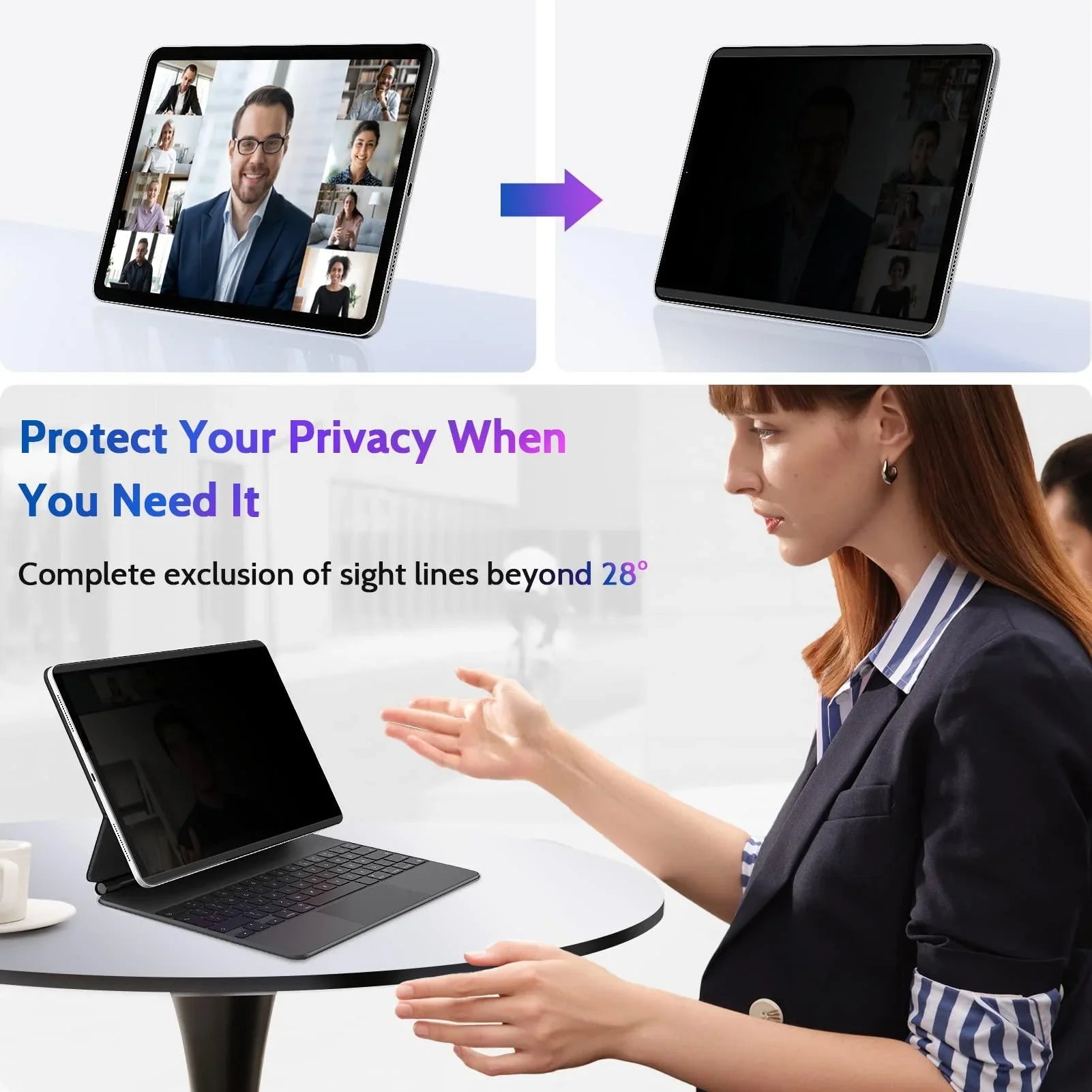 Upgraded 360° Privacy Screen Protector for iPad Pro 11" 4th 3rd 2nd 1st Generation 2022 2021 2020 2018/ iPad Air 5/ Air 4 10.9" (2022/2020) (Landscape+Portrait Privacy), Magnetic Removable