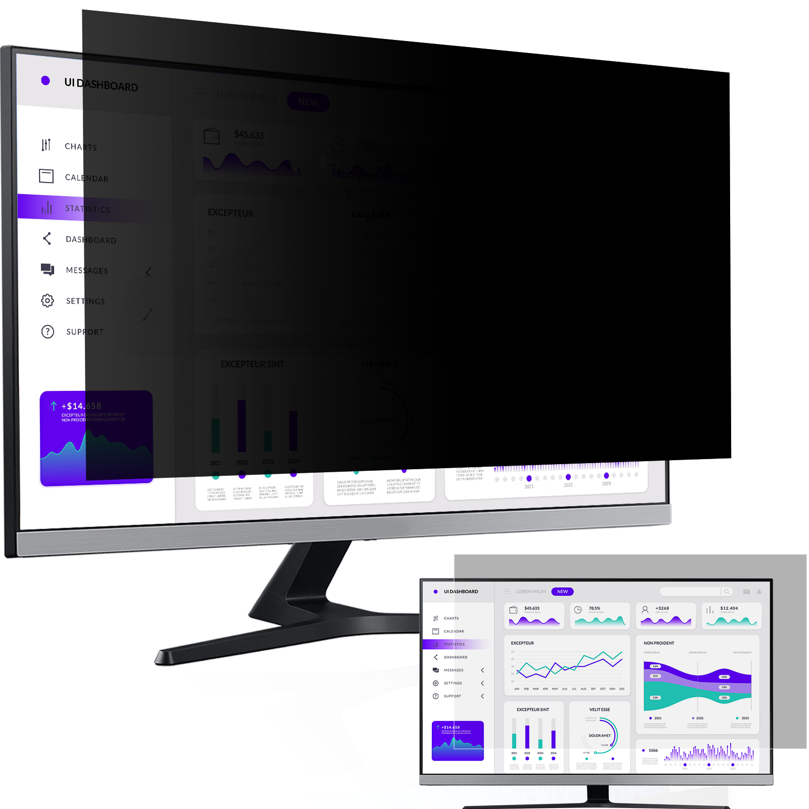 New Fully Removable Monitor Privacy Screen Filter for 16:9 or 16:10 Widescreen Computer Monitor