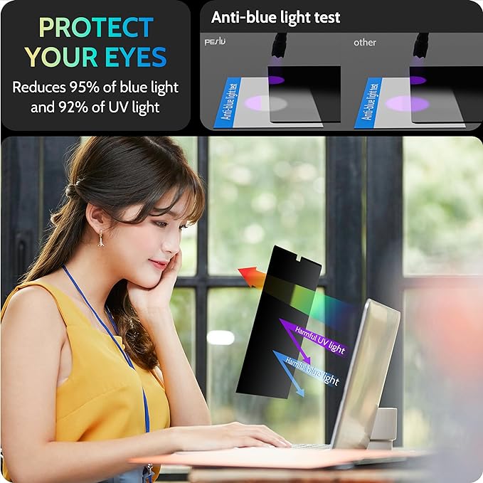 Magnetic Laptop Privacy Screen for Computer Monitor, Removable Anti Glare Protector Blue Light Filter Shield