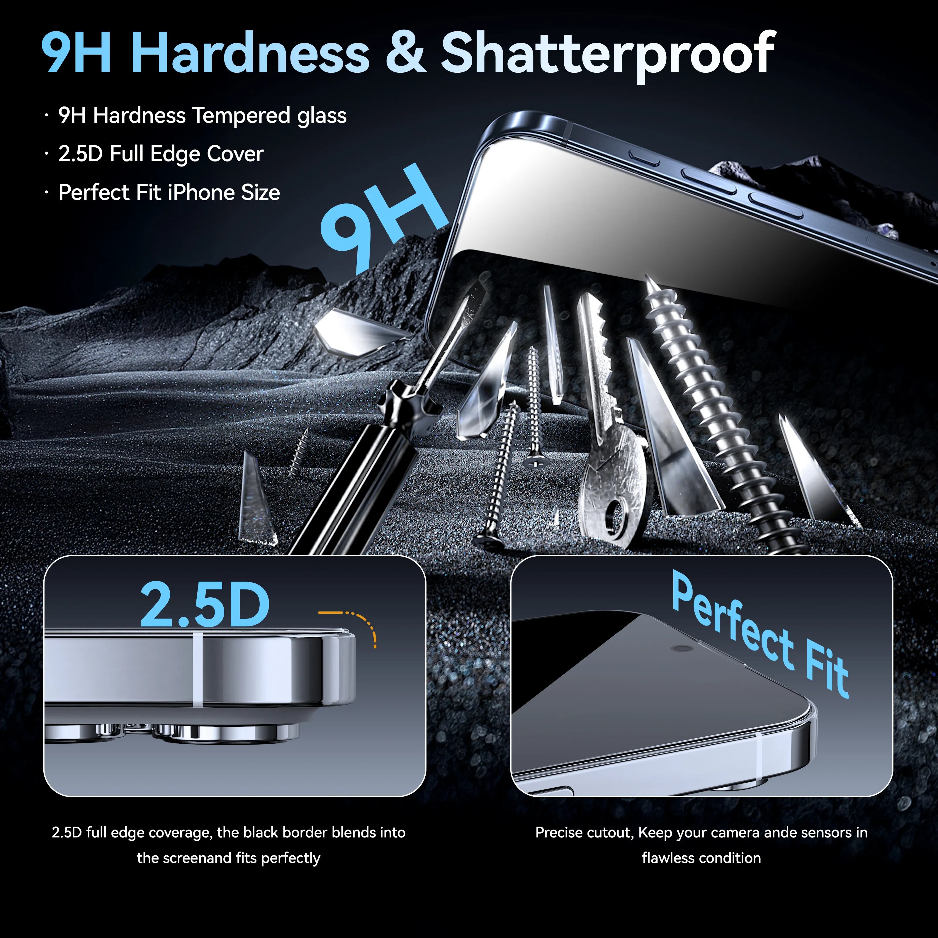 iPhone 9H Tempered Glass Privacy Screen Protector - 2-Pack